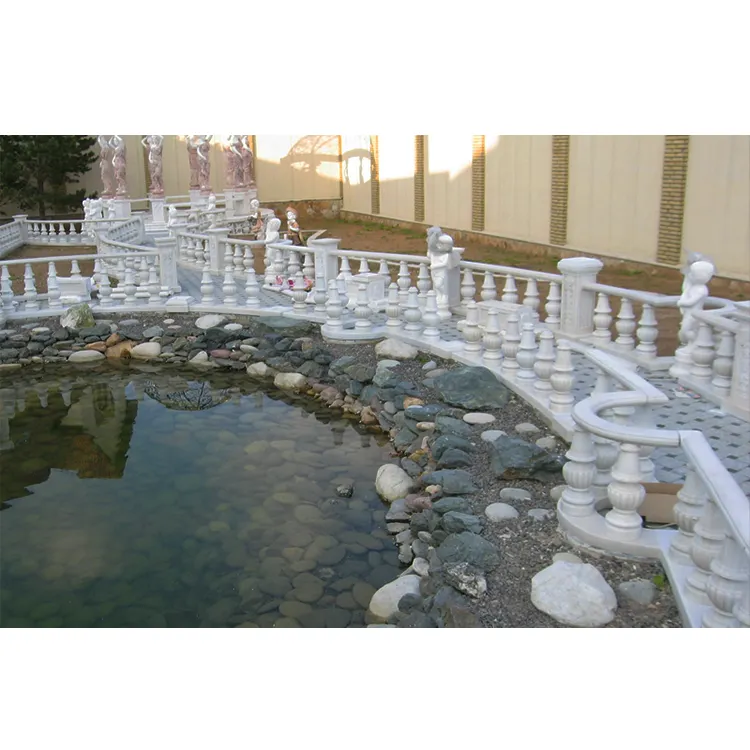 कस्टम डिजाइन आउटडोर गार्डन तालाब सजावट संगमरमर पर नक्काशी शुद्ध सफेद पत्थर baluster रेलिंग