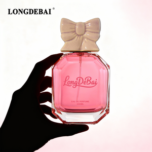 Nuevo Perfume para Mujer en Botella de Vidrio Cuadrada Plana de 100 ml, Botella Rosa con Tapa de Cerámica con Lazo de Mariposa - Product Image 5