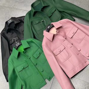Offre Spéciale Moutons En Cuir Crop Veste Tournent Vers Le Bas Populaire Véritable Veste En Cuir Femmes - Product Image 5