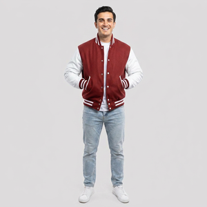<b>Mens</b> Casual Varsity <b>Jacket</b> Red <b>White</b> Custom Letterman Baseball Bomber College PU Leather Sleeves Breathable OEM Manufacturer - Product Image 1