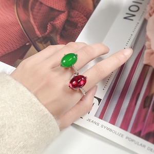 Fashion Jewelry Eco-friendly Copper 13*18mm Red Corundum Zircon Solitaire Open <b>Adjustable</b> <b>Ring</b> for Romantic Anniversary Gift - Product Image 6