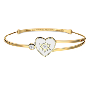 Fashion Charm <b>Bracelet</b> 316L Stainless Steel PVD Gold Plating Heart Design With <b>Crystal</b> Inlay Adjustable Fit - Product Image 2