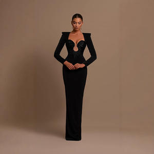 Vestido de fiesta de noche largo para mujer <span class=keywords><strong>aguamarina</strong></span> Sexy corte bajo mangas negras huecas con lazo Casual Maxi vestido en Color Natural sólido - Product Image 2