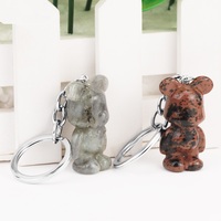 Porte-clés Ours Violent en Pierre Semi-Précieuse Naturelle, Breloque de Voiture, Accessoire de Dessin Animé pour Couple, Vente en Gros