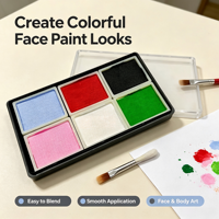 Palette de peinture pour le visage éco-responsable et non toxique en 6 couleurs vives avec étui en plastique transparent, kit de peinture corporelle à base d'eau pour le maquillage des enfants lors de fêtes