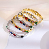 À la mode Ins coloré bijoux de mode en acier inoxydable plaqué or 18 carats carré Zircon pierre classique manchette Bracelet Bracelet pour les femmes