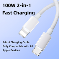 Cable de Carga Rápida 2 en 1 Tipo-C a Tipo-C de 100W con Núcleo de Cobre Puro y Blindaje de Nailon Trenzado para Teléfonos Móviles y Computadoras