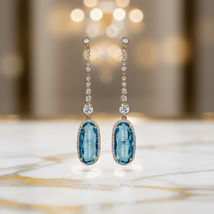 Boucles d'oreilles pendantes Olha Baek plaquées or avec zircon bleu et sertissage clos de diamants pour femme, style classique pour soirée - Product Image 2