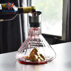 HUAHANG Hand-blown Crystal Glass Built-in Bubbler Wine Pourer Unique Mountain Red Wine Decanter With Aerator