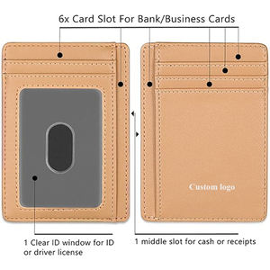 Porte-cartes fin anti-RFID en cuir minimaliste pour femme, portefeuille de poche avant ultra-plat avec blocage RFID, pochette frontale minimaliste - Product Image 2