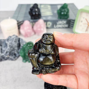 Pietra preziosa naturale artigianale di cristallo dorato ossidiana che ride Buddha 5cm quarzo rosa sorriso statua di Buddha - Product Image 2