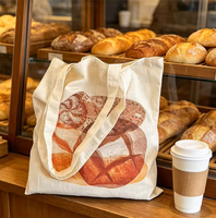Tas Tote Kanvas Linen Daur Ulang Ramah Lingkungan BunnyTote yang Dapat Disesuaikan, Cetakan Roti Lukis Tangan, Tas Belanja Harian yang Dapat Digunakan Kembali