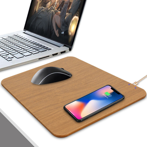 Custom Natural Wood Look PU Leather Wireless Charger <b>Mouse</b> <b>Pad</b> 2 in 1 Multi-Function 5W 15W Fast Wireless Charging Mousepad - Product Image 1