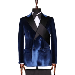Ensemble de costumes pour hommes en tissu suède <span class=keywords><strong>bleu</strong></span>, veste et pantalon, costumes de mariage pour hommes, veste de costume italienne slim fit, blazers pour soirée de gala - Product Image 1