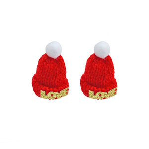 Mini Knitted Christmas Hat With Love <b>Glitter</b> <b>Red</b> And White Pom Pom For Plush Toys 0 To 24 Months Unisex - Product Image 1