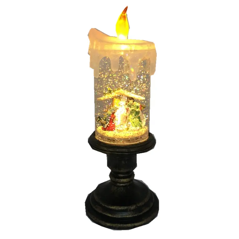 Iluminar o glitter enchido água natividade cenário católico religioso velas