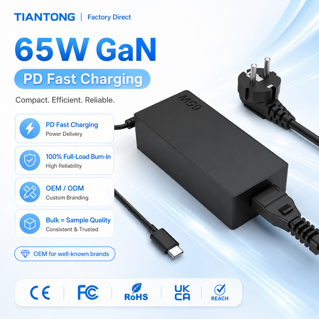 65W GaN USB C PD Laptop Charger AC DC Fast Charging Power Adapter for Type C Notebook Computer OEM ODM Supplier