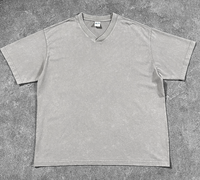 Kaos Pria YKH 250GSM V-Neck Katun Ukuran Besar Khusus Musim Panas Desain Kustom Acid Wash