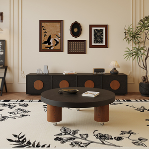 Mueble de <span class=keywords><strong>TV</strong></span> de Madera Maciza de Diseño Retro Moderno en Negro, Mesa <span class=keywords><strong>Sunset</strong></span> con Almacenamiento para Sala de Estar de Apartamentos Pequeños - Product Image 5