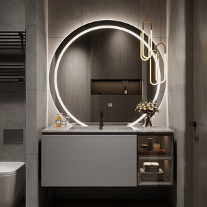 Meuble de salle de bain en bois massif avec vasque en céramique simple et sans joint - Product Image 3