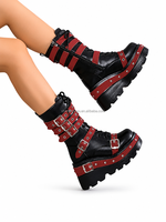 Botas Góticas Negras con Plataforma y Hebilla para Mujer, Marca CHENO, con Logotipo Personalizado