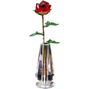 2023 Fashionable Crystal Rose Flower Crafts With Crystal vase Tabletop decoration Souvenir gift for Lovers