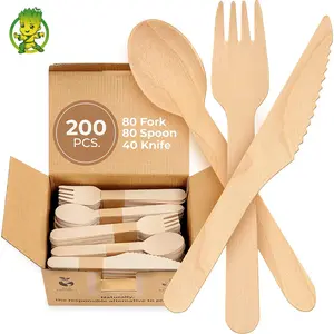 Eco-Friendly Disposable Aircraft Box Wooden Cutlery Party Restaurant Utensils Replacing Plastics Biodegradable