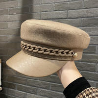 Gorra Plana de Moda para Mujer, con Visera de Cuero PU, Remaches y Cadena, Estiliza el Rostro, Versátil, Uniforme