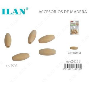 Perle ovale en bois Ilan 35x15 mm pour accessoires vestimentaires - Product Image 1