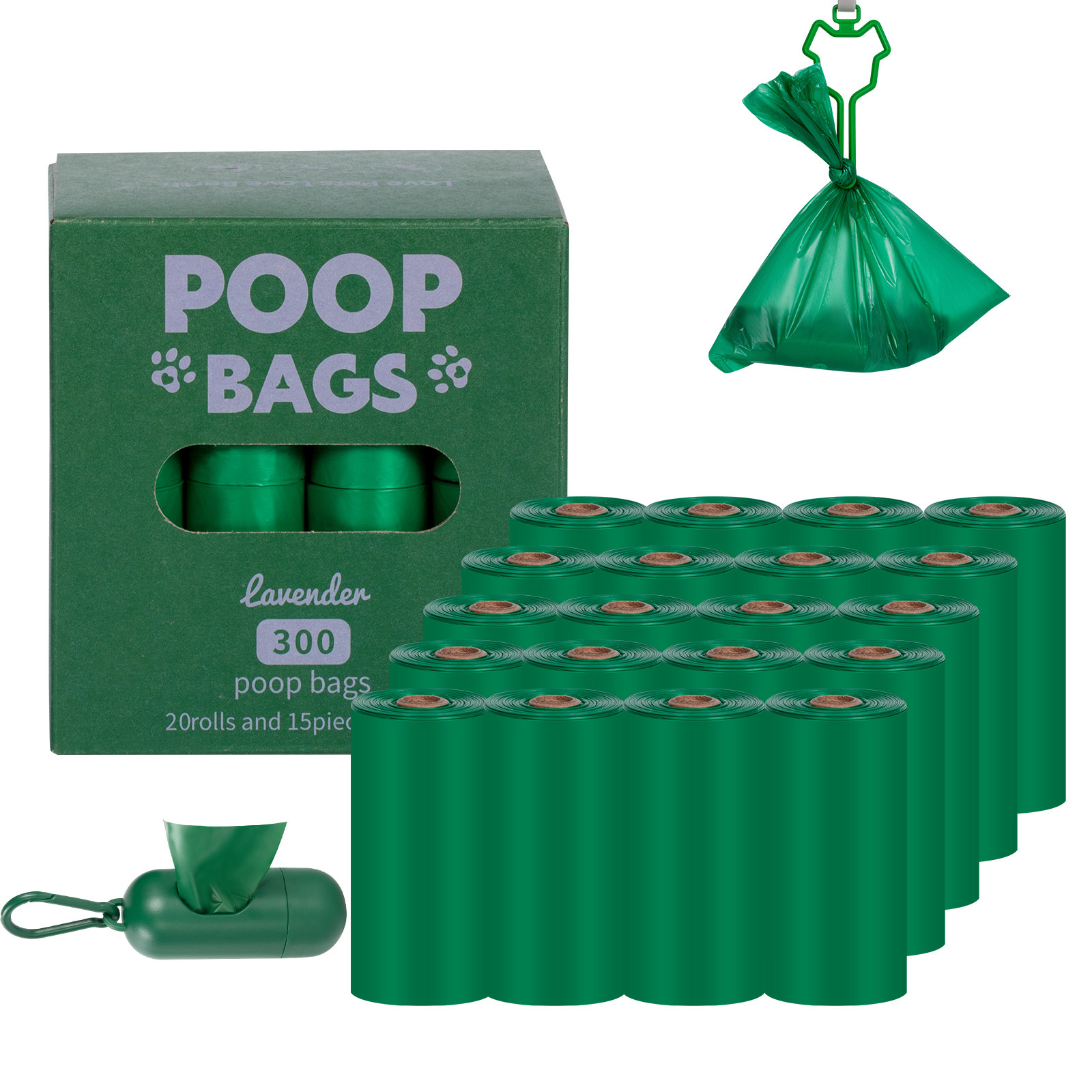 Vert en boîte 20 rouleaux + distributeur + clips