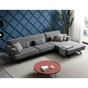 Small dark sofa l-shape elastic hemp fabric 3seater modern indoor sofa
