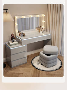 Table de toilette élégante et moderne en crème <span class=keywords><strong>avec</strong></span> grand miroir carré à LED, table de maquillage populaire <span class=keywords><strong>avec</strong></span> chaise, <span class=keywords><strong>coiffeuse</strong></span> <span class=keywords><strong>avec</strong></span> rangement, ensemble de table de toilette - Product Image 4