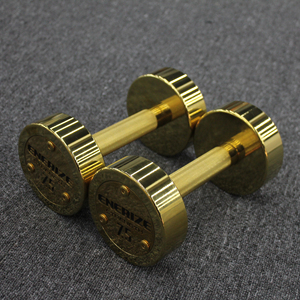 Juego de mancuernas de acero para levantamiento de pesas de oro Chapado en titanio para Fitness de alta calidad, mancuernas de cabeza redonda - Product Image 6