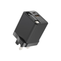 Chargeur mural magnétique électrique GaN 65W avec prise UK, charge rapide, double port USB Type-C, câble rétractable, pour ordinateur portable, compatible PD QC