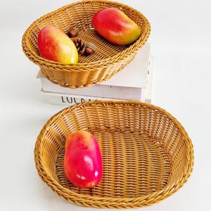 Panier à fruits rond tissé à la main pour le rangement de la cuisine, récipient alimentaire, plateau à légumes de style rotin naturel avec couvercle - Product Image 4