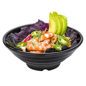 Bol à nouilles en mélamine noire pour restaurant, 9/10/12/14 pouces, côtelé, pour ramen, soupes et <span class=keywords><strong>poke</strong></span> bowls - Product Image 1