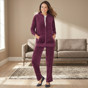 Ensemble de survêtement en velours avec fermeture éclair et logo personnalisé, jogging tendance pour femmes, velours d'hiver, tenue en 2 pièces, survêtement - Product Image 2