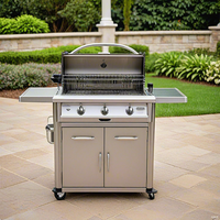 Cuisine BBQ d'extérieur haut de gamme, portable, 4 brûleurs, intégrée au comptoir, en acier inoxydable, avec chariot et allumage piézoélectrique