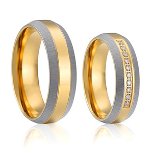 Anillos de Compromiso Titanfitz Clásicos de Dos Tonos, Chapados en Oro de 18K, Acero Inoxidable 316L con Circonita, para Hombres, Mujeres, Unisex, Diseño para Parejas - Product Image 1