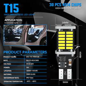 Siêu sáng 12V 24V T15 <span class=keywords><strong>LED</strong></span> ánh sáng W16W 921 4014 30SMD phanh đảo chiều đèn trắng màu đỏ hổ phách CANBUS <span class=keywords><strong>LED</strong></span> T15 bóng đèn cho xe - Product Image 6