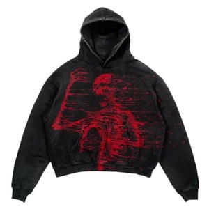 Men's Embroidered Oversized Pullover Hoodie Hooded Retro Gothic Casual Alphabet Blast Skull Sweatshirt - Product Image 5