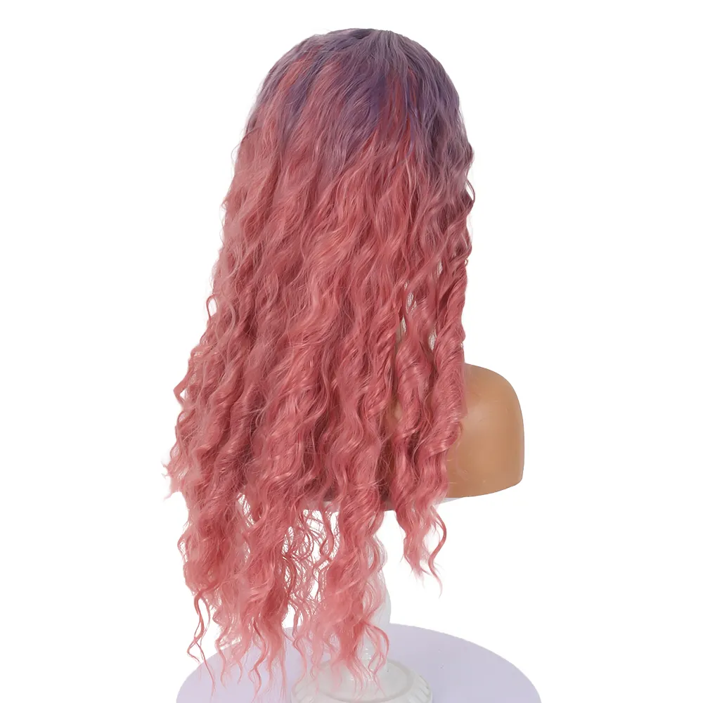 Vitality curly hair  red women's lace up front wig  long wave synthetic wig  heat-resistant fiber wig