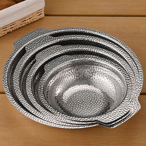 จานเสิร์ฟอาหารเกาหลีแบบกำหนดเองสำหรับร้านอาหาร จานสแตนเลสสำหรับซูคิยะคิ หม้อไฟแห้ง จานเสิร์ฟปาเอญ่าแบบตีลาย - Product Image 3