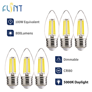 Fabrik preis Dimmbar Flimmer frei E26 Base Candle Glühbirne Tageslicht Weich Weiß 800LM <span class=keywords><strong>LED</strong></span> Glaskolben für Residential Hotel UL - Product Image 1