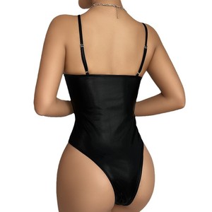 <span class=keywords><strong>Body</strong></span> Top nero Sexy e seducente con supporto con ferretto a taglio basso e corsetto in pelle sintetica dal Design che stringe la vita - Product Image 5