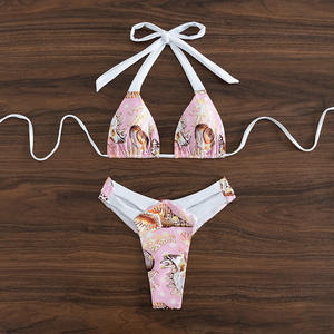Bikini con cuello Halter para mujer, traje de baño estampado de dos piezas, con cordón - Product Image 2