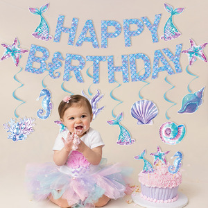 Decoraciones para Fiestas Temáticas de Sirenas, Pancarta de Cumpleaños, Telones de Fondo en Espiral, Decoración de Escenarios Hechos a Medida - Product Image 1