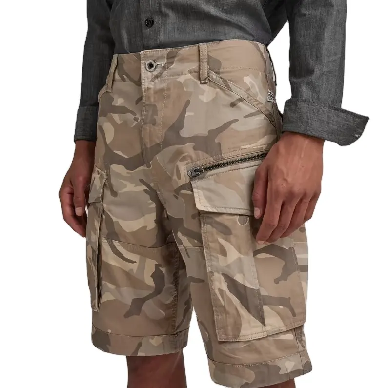 Custom Men's Camouflage Pattern Zip Relaxed Shorts Zipper Up Jeans Baggy Denim Camo Cargo Shorts for Men