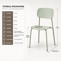 Chaise de salle à manger empilable moderne de style nordique en polypropylène avec pieds en métal mat, chaise latérale en plastique PP pour restaurant, café, maison, cuisine