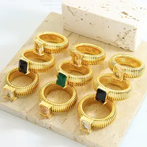 Anillos de joyería de moda de nuevo diseño, anillo de moissanita de piedra de cristal circular Retro para hombres y mujeres, anillos de oro de 18 quilates chapados en acero inoxidable